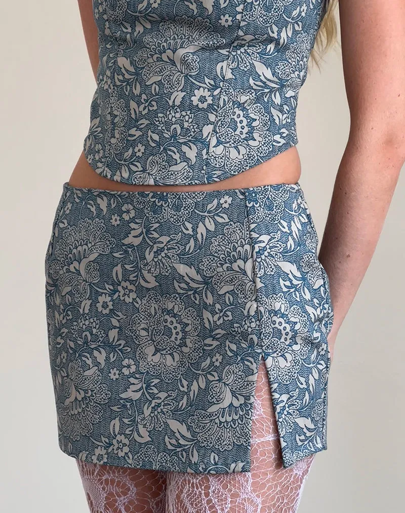 Pravara Mini Skirt in Blue Ornate Print sold by Motel Rocks product image thumbnail 2