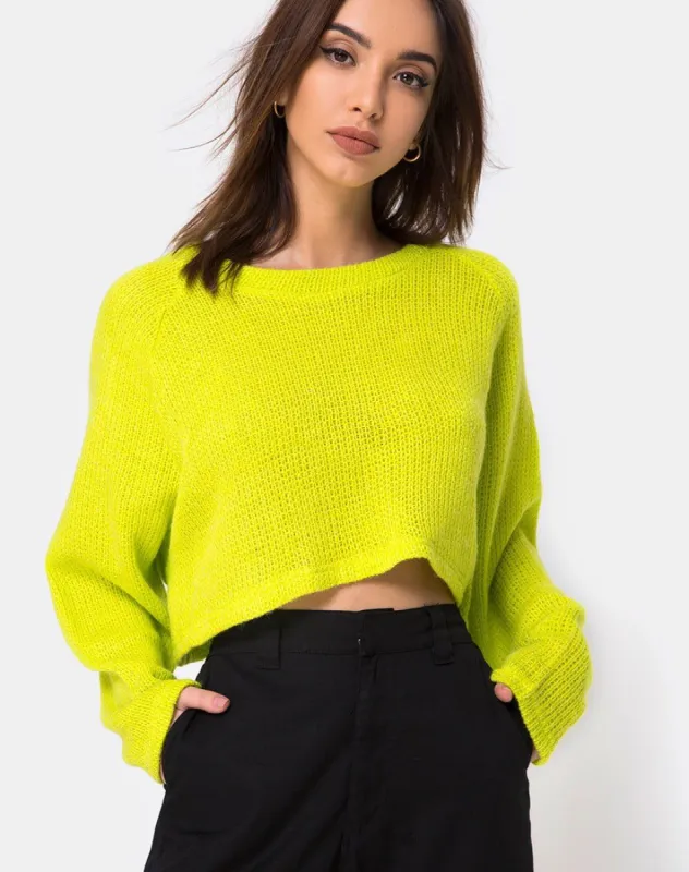 Melvie Cropped Sweater in Lime sold by Motel Rocks