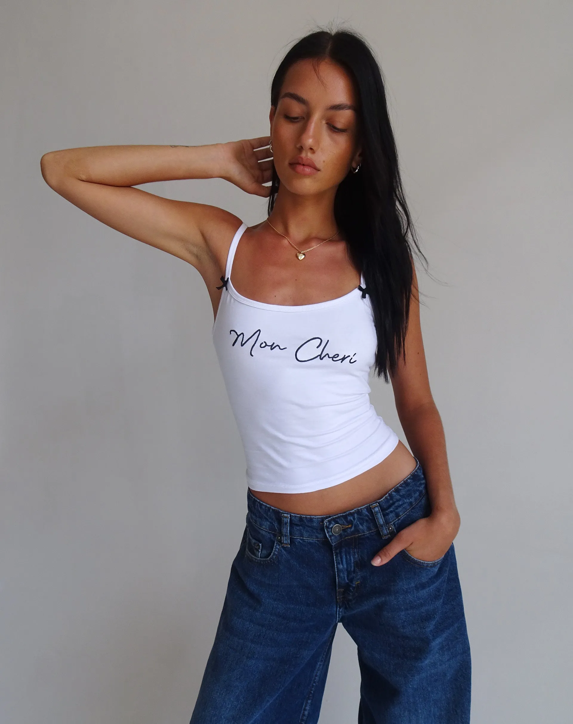 Isa Vest Top in White with Mon Cheri Embroidery sold by Motel Rocks product image thumbnail 2