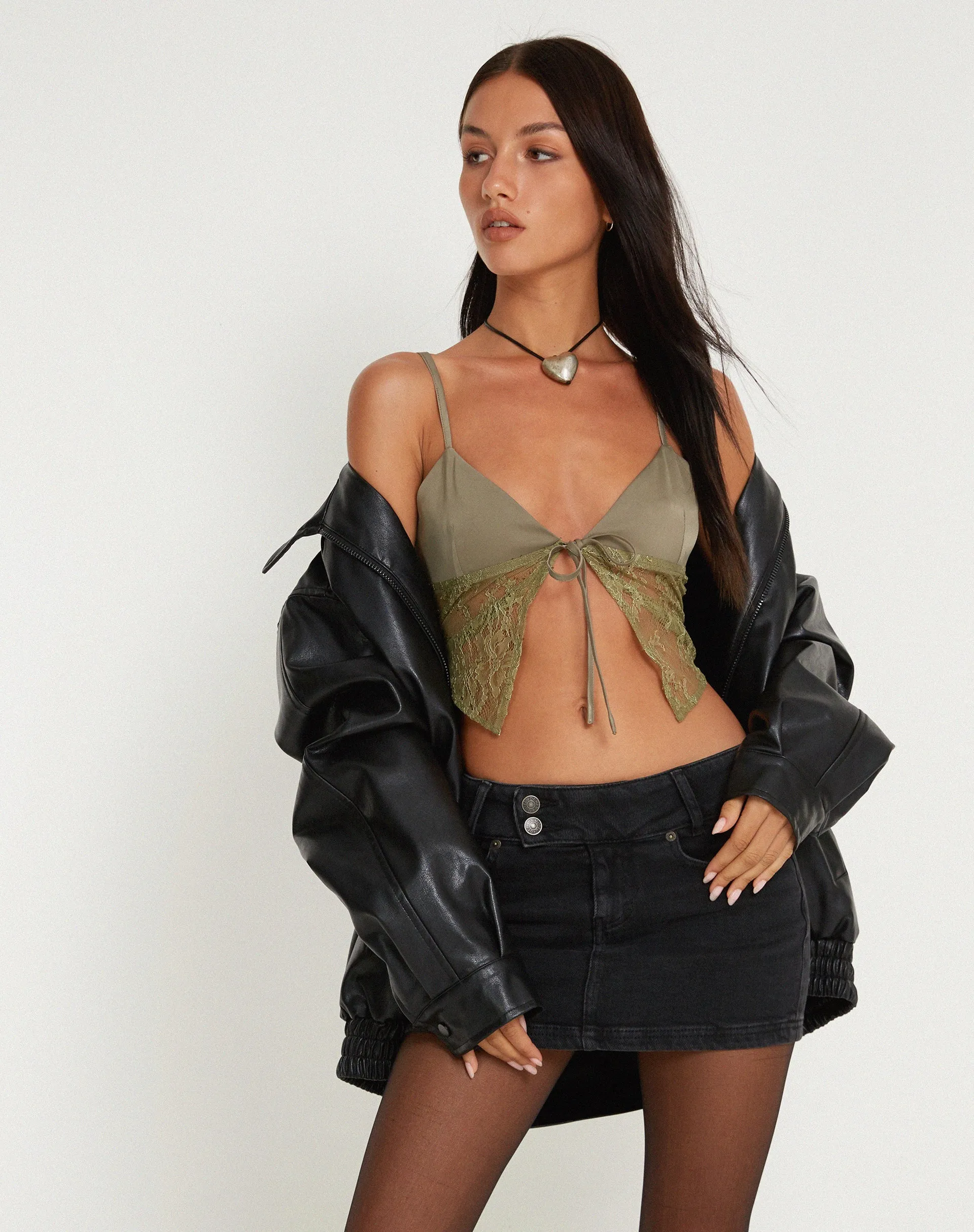 Sahira Butterfly Top in Satin Avocado sold by Motel Rocks product image thumbnail 2