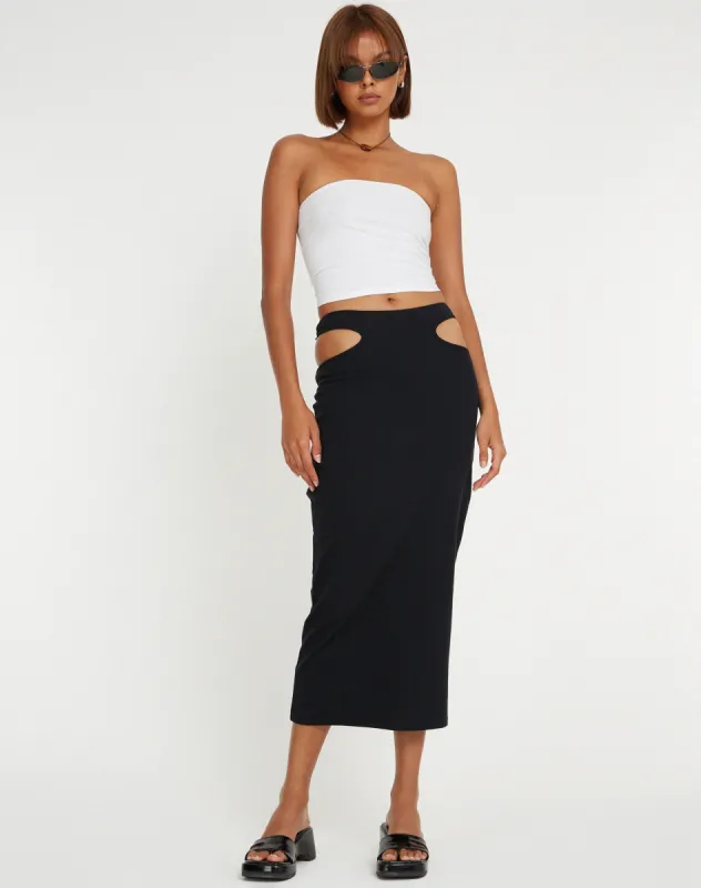 Steira Midi Skirt in Black sold by Motel Rocks
