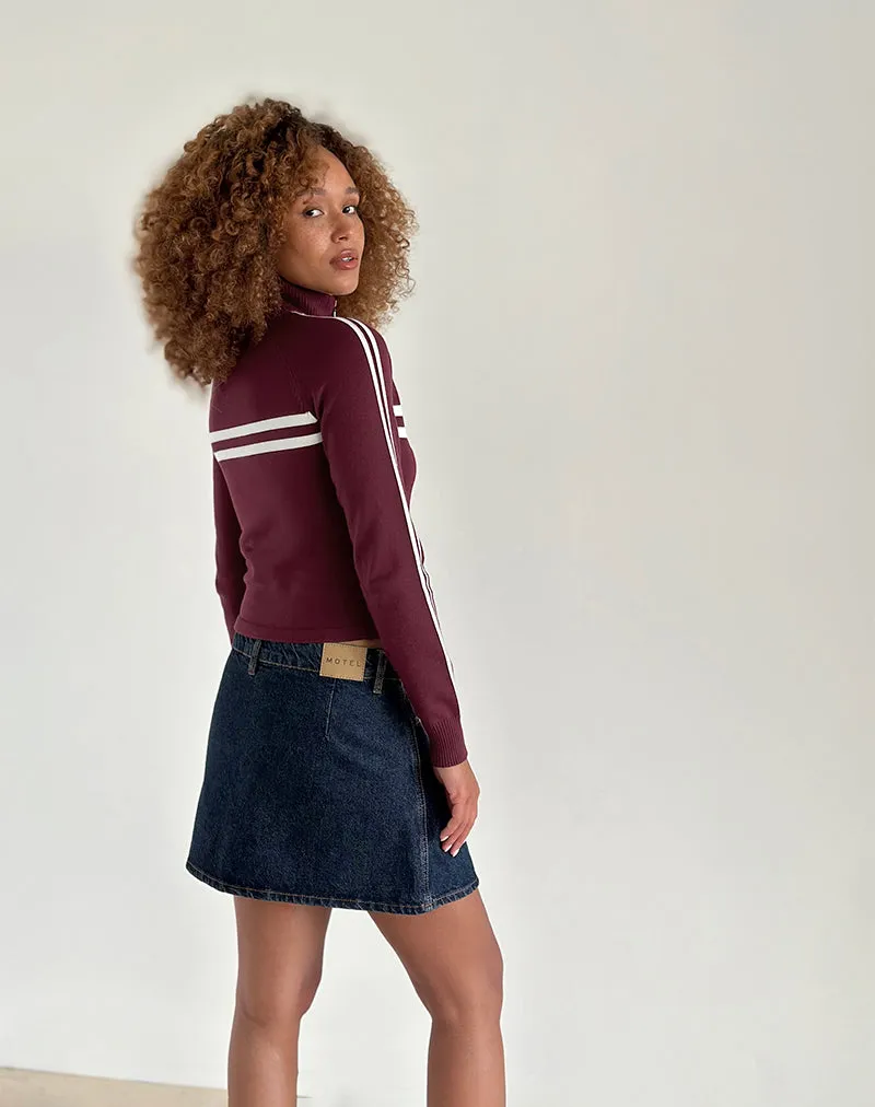 Talisa Zip Through Jacket in Maroon with White Stripe sold by Motel Rocks product image thumbnail 4
