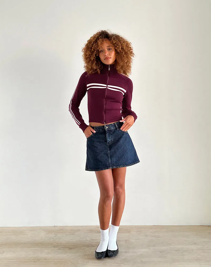 Talisa Zip Through Jacket in Maroon with White Stripe sold by Motel Rocks product image thumbnail 3
