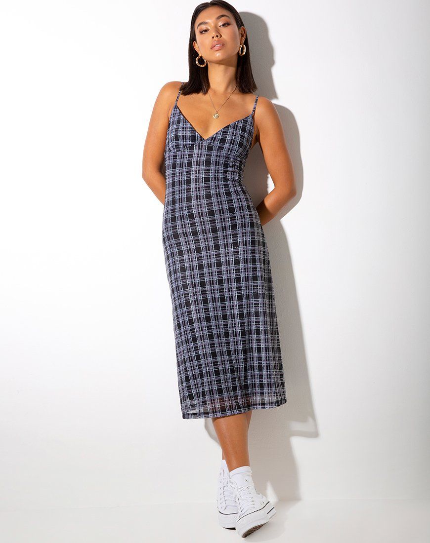 Cotina Midi Dress in Inkblot Check Black and White sold by Motel Rocks product image thumbnail 3