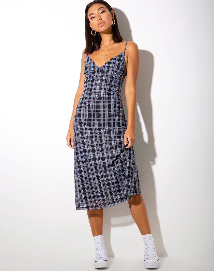 Cotina Midi Dress in Inkblot Check Black and White sold by Motel Rocks product image thumbnail 4