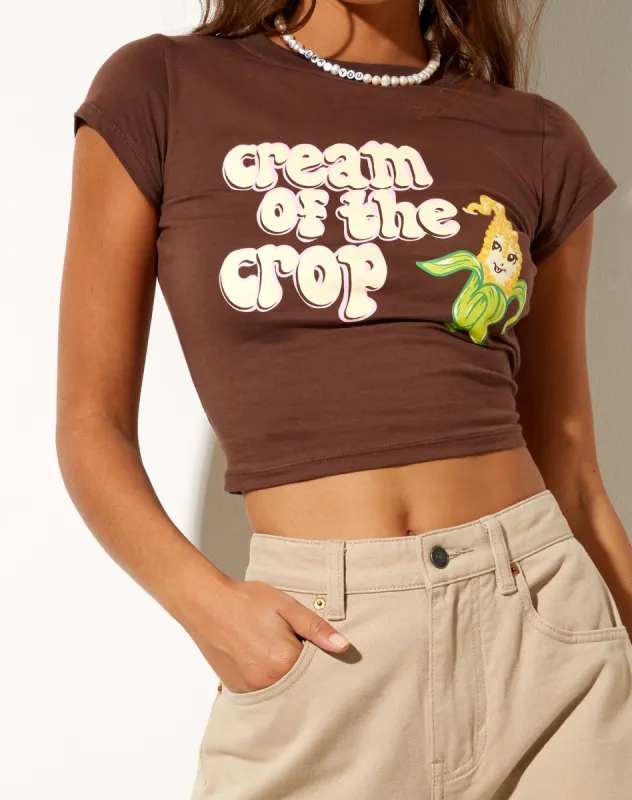 Tinsi Crop Top in Deep Mahogany Cream Of The Crop sold by Motel Rocks