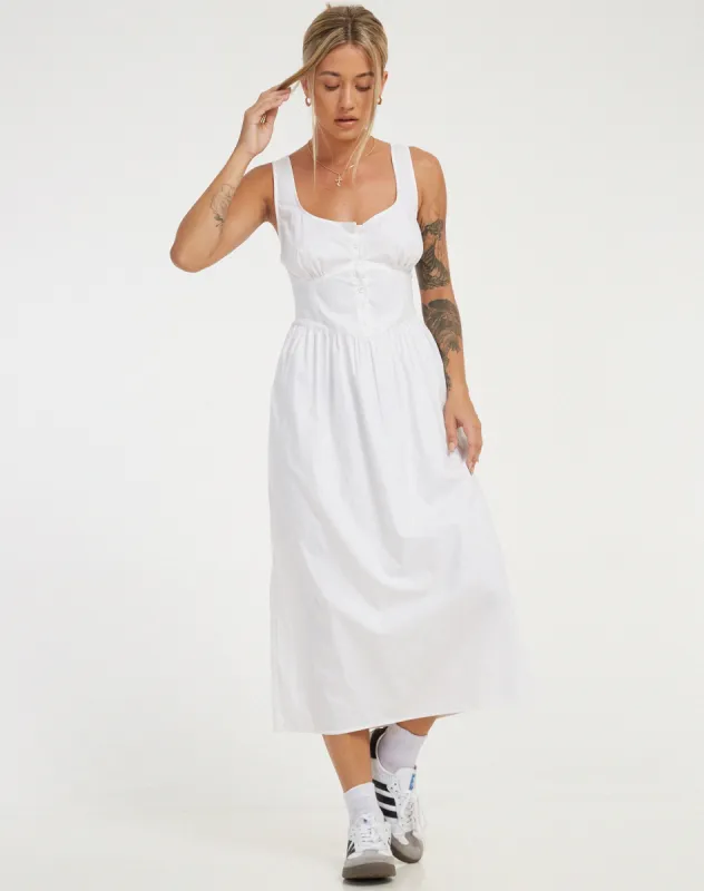Melrose Midi Dress in White sold by Motel Rocks