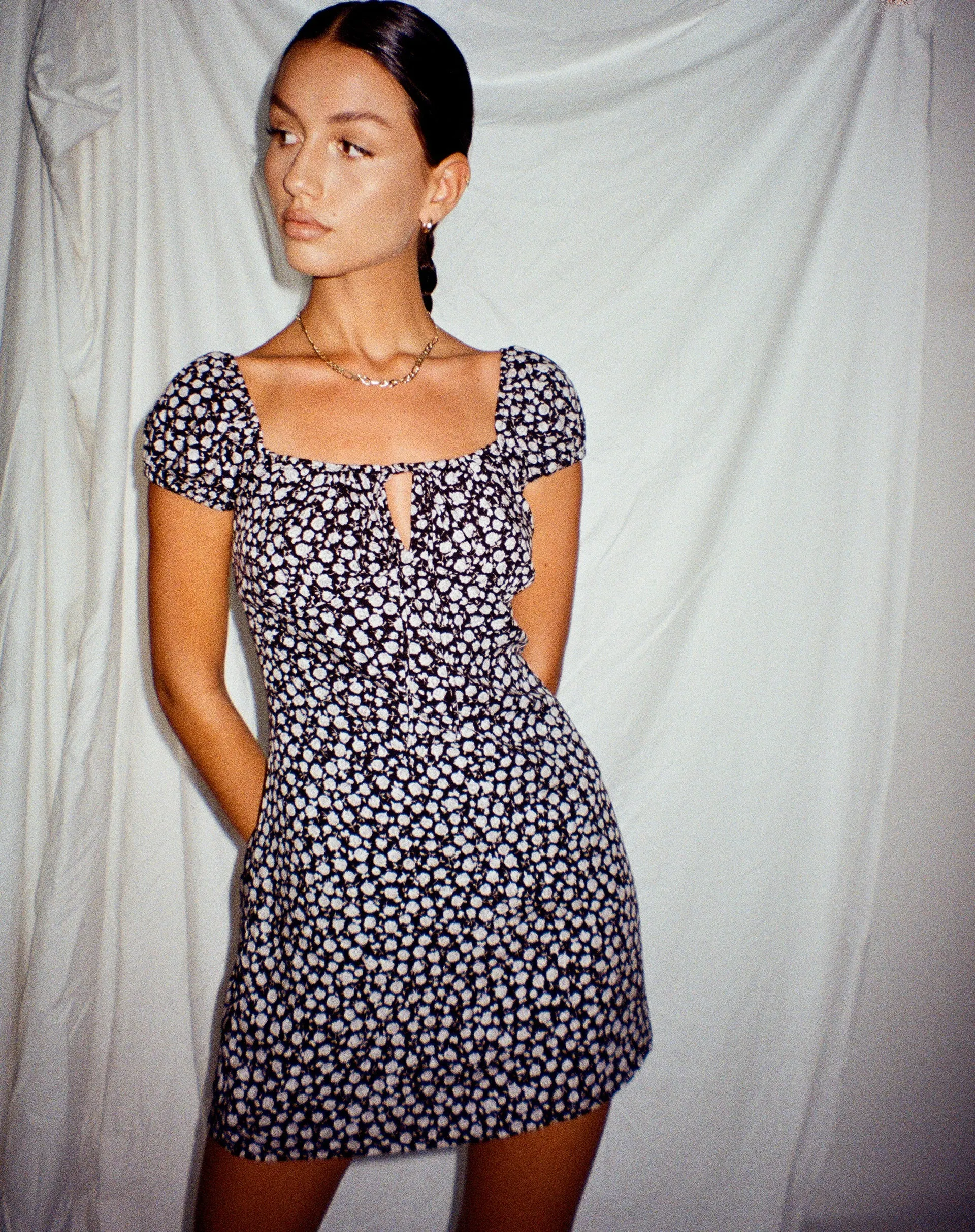 Gaval Mini Dress in Ditsy Rose Black sold by Motel Rocks product image thumbnail 2