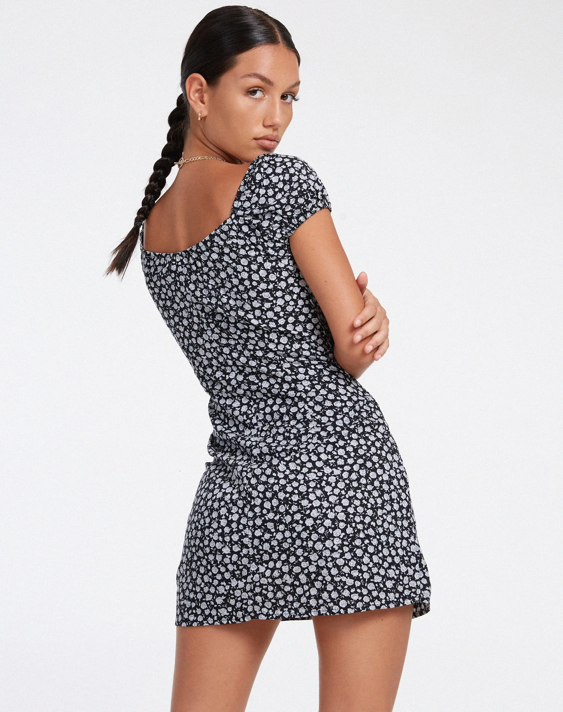 Gaval Mini Dress in Ditsy Rose Black sold by Motel Rocks product image thumbnail 4