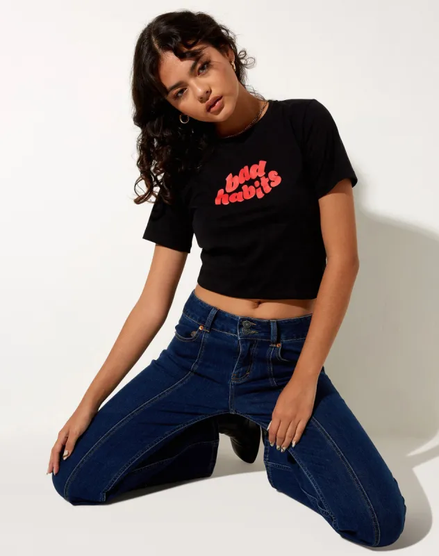 Shrunk Tee in Black Bad Habits sold by Motel Rocks