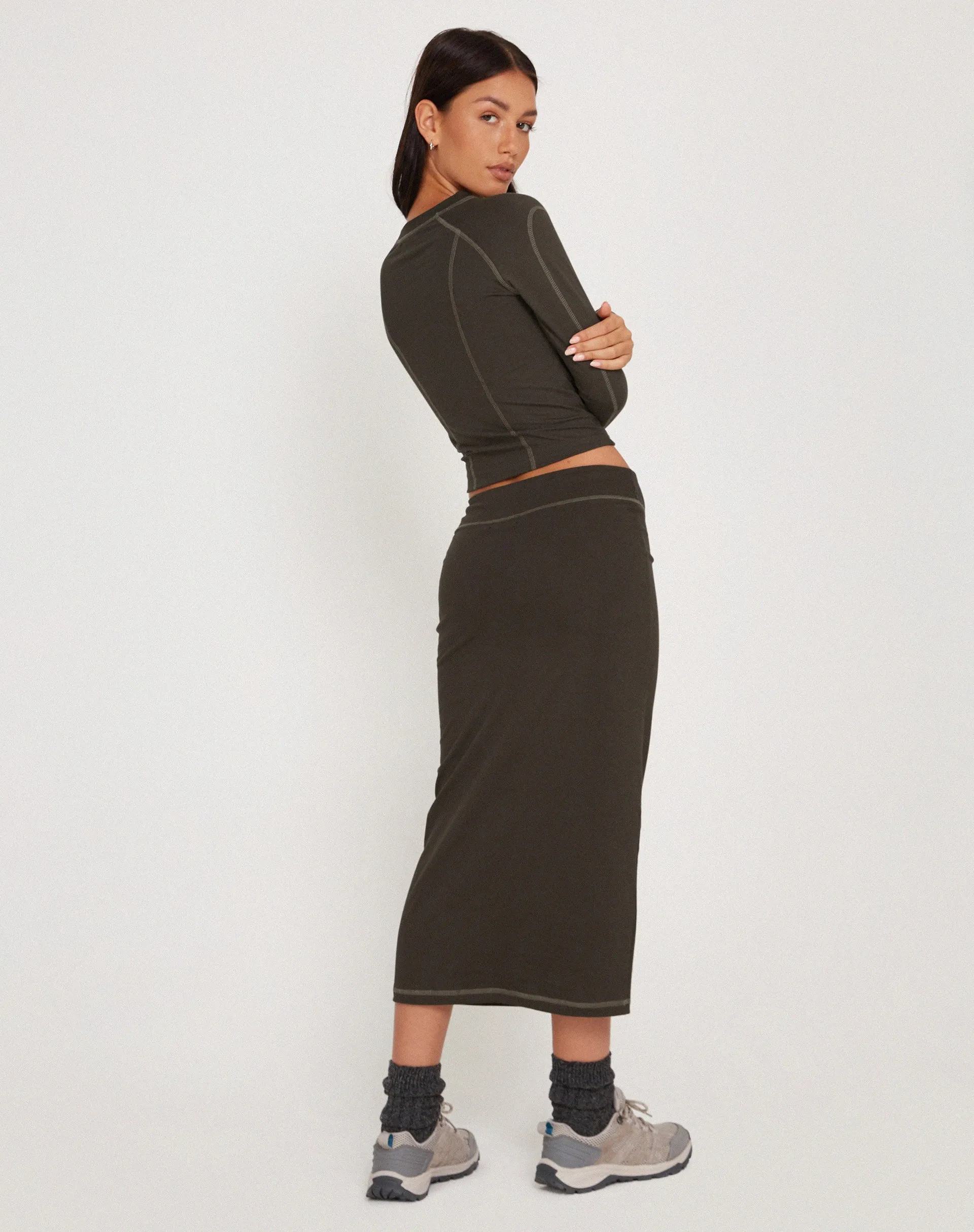 Peka Midi Skirt in Gunmetal with Grey Top Stitch sold by Motel Rocks product image thumbnail 5