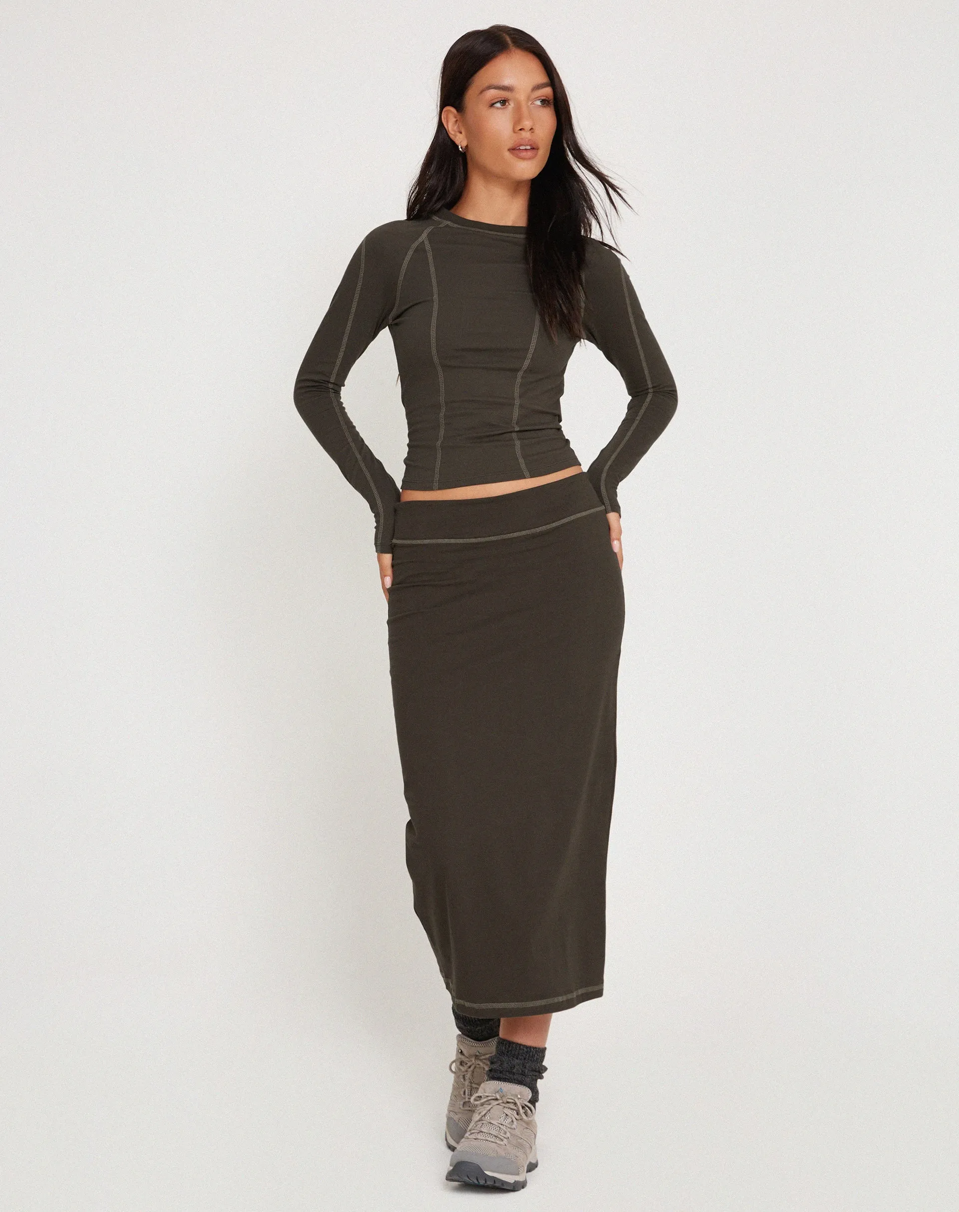 Peka Midi Skirt in Gunmetal with Grey Top Stitch sold by Motel Rocks product image thumbnail 3