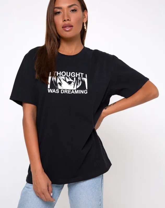 Oversized Basic Tee in "I thought I was dreaming" Black by Motel sold by Motel Rocks