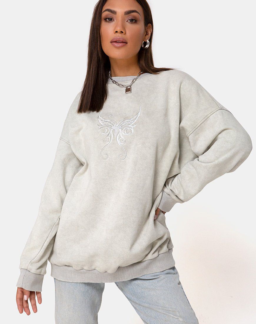 Glo Sweatshirt in Ecru with Butterfly Embro sold by Motel Rocks
