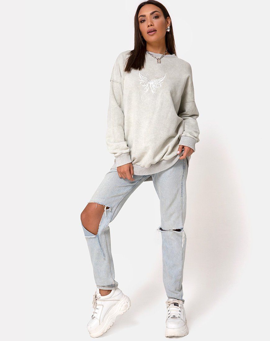 Glo Sweatshirt in Ecru with Butterfly Embro sold by Motel Rocks product image thumbnail 5