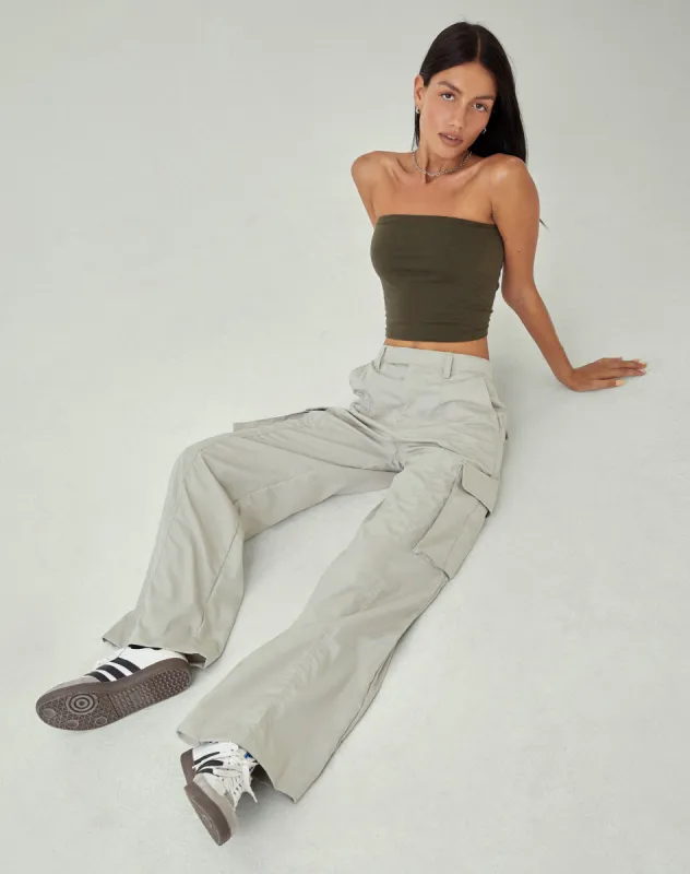 Calix Wide Leg Cargo Trousers in Oat sold by Motel Rocks