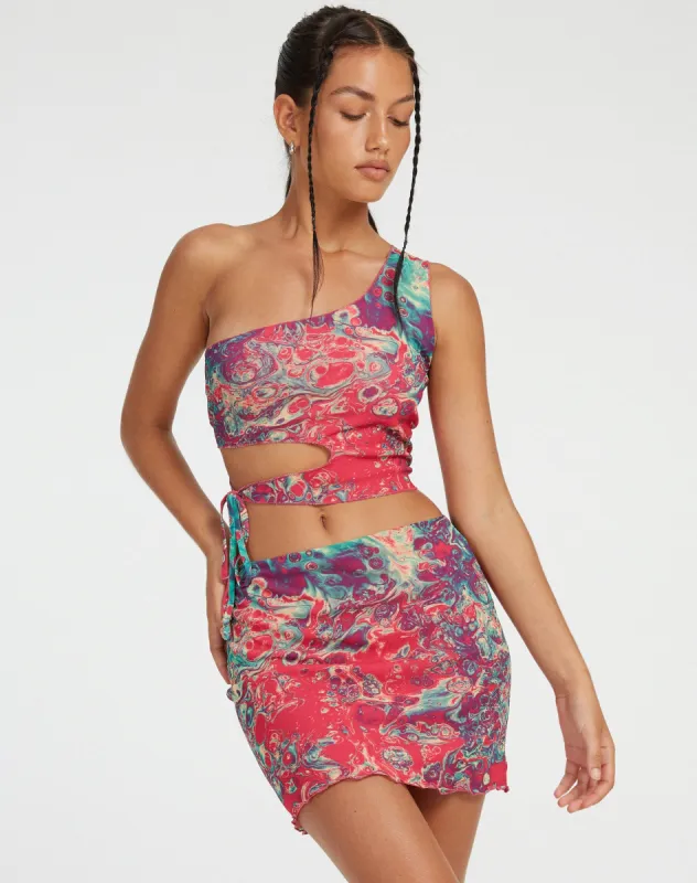 Beldhi Mini Skirt in Festival Print sold by Motel Rocks