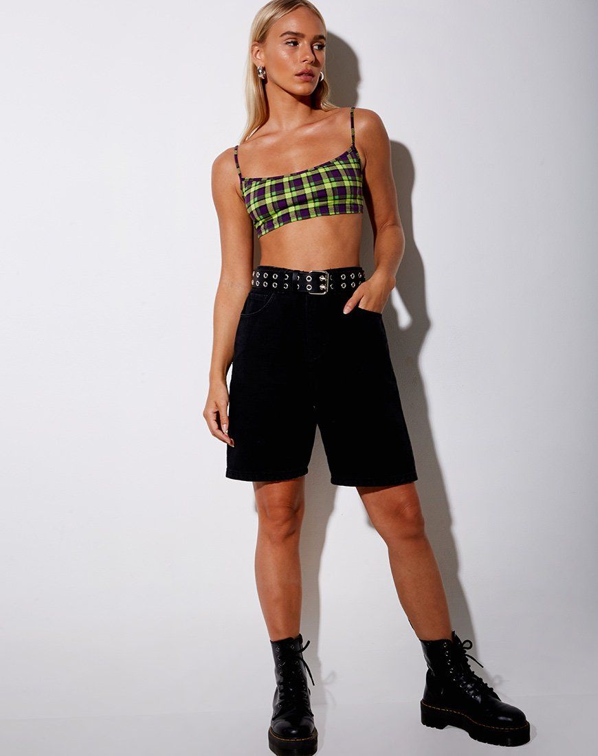Micro Crop Top in Green And Purple Check sold by Motel Rocks product image thumbnail 4