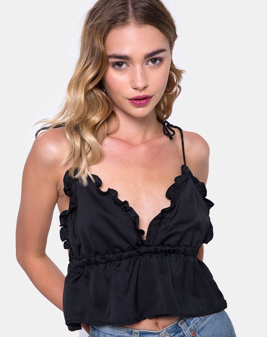 Tyrell Bralette Top in Satin Black sold by Motel Rocks