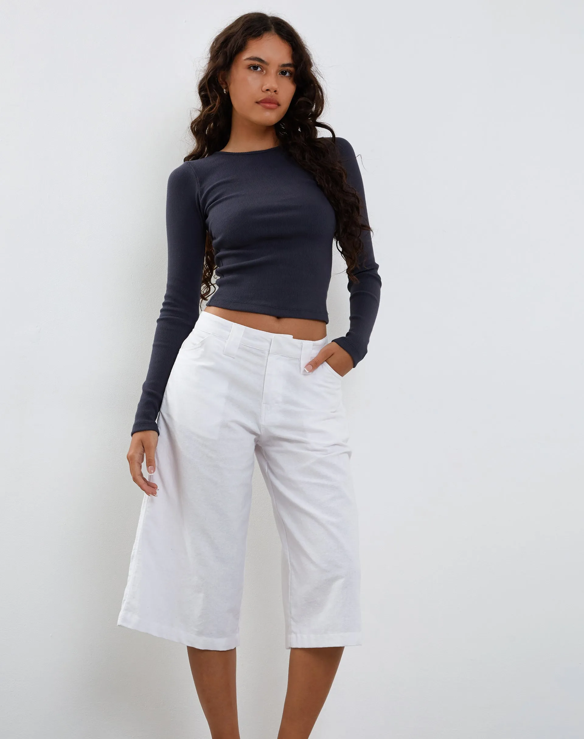 Gelbon Open Back Long Sleeve Top in Ribbed Ocean Storm sold by Motel Rocks product image thumbnail 2