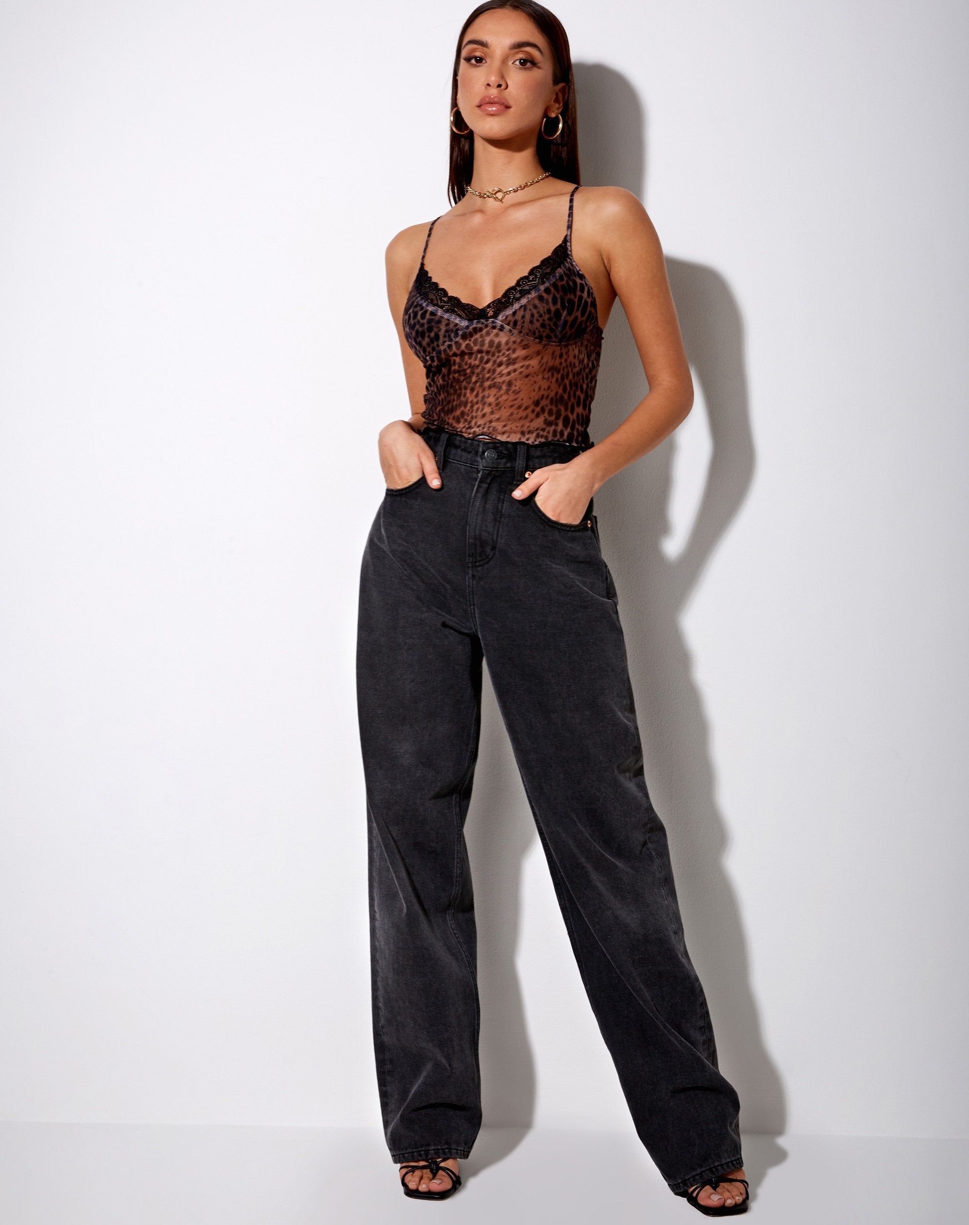 Yenika Crop Top in Gradient Cheetah Brown with Lace sold by Motel Rocks product image thumbnail 5