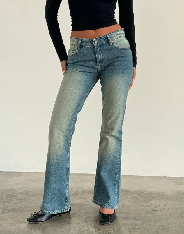 Rigid Low Rise Flare Jeans in Sea Green sold by Motel Rocks