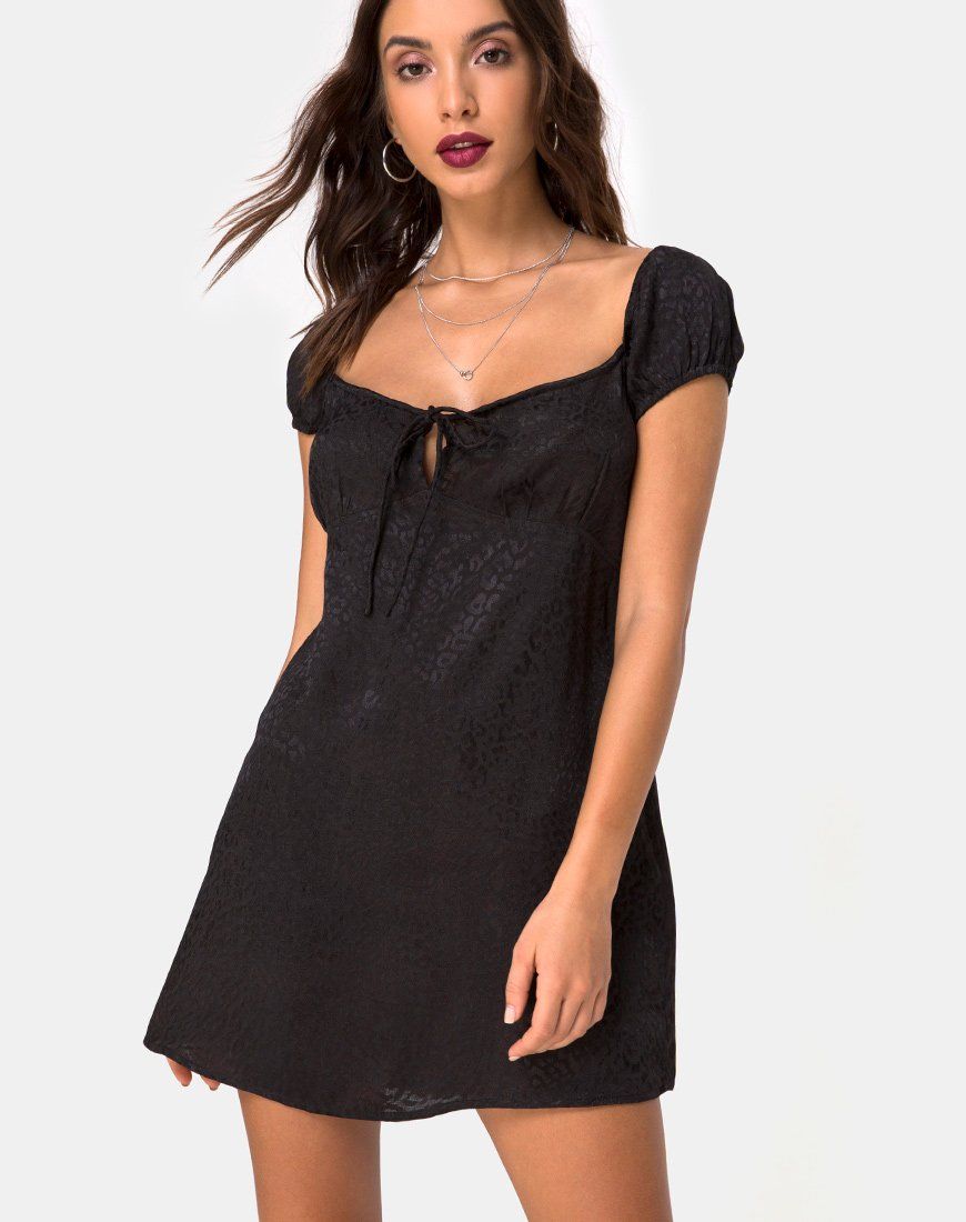 Gaval Mini Dress in Satin Cheetah Black sold by Motel Rocks
