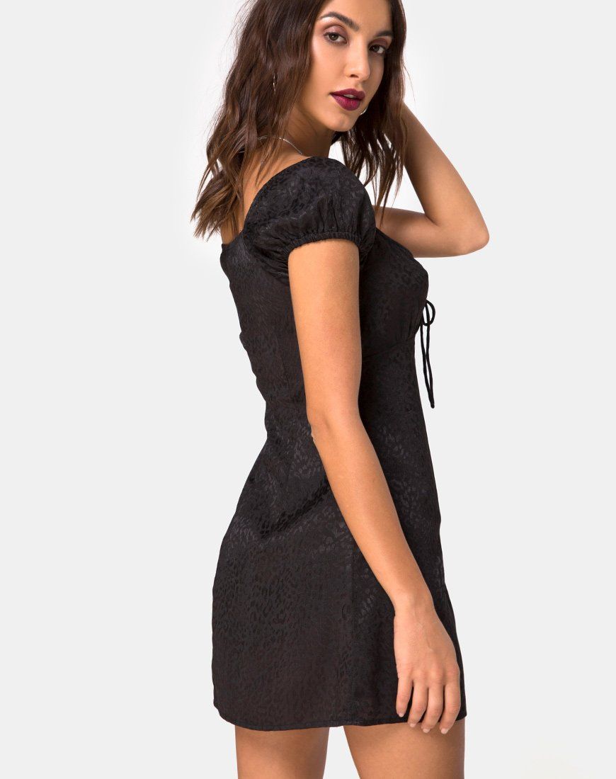 Gaval Mini Dress in Satin Cheetah Black sold by Motel Rocks product image thumbnail 2