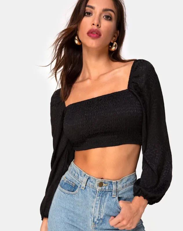 Elina Top in Black Satin Cheetah sold by Motel Rocks