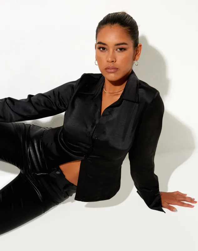Estesa Shirt in Satin Black sold by Motel Rocks