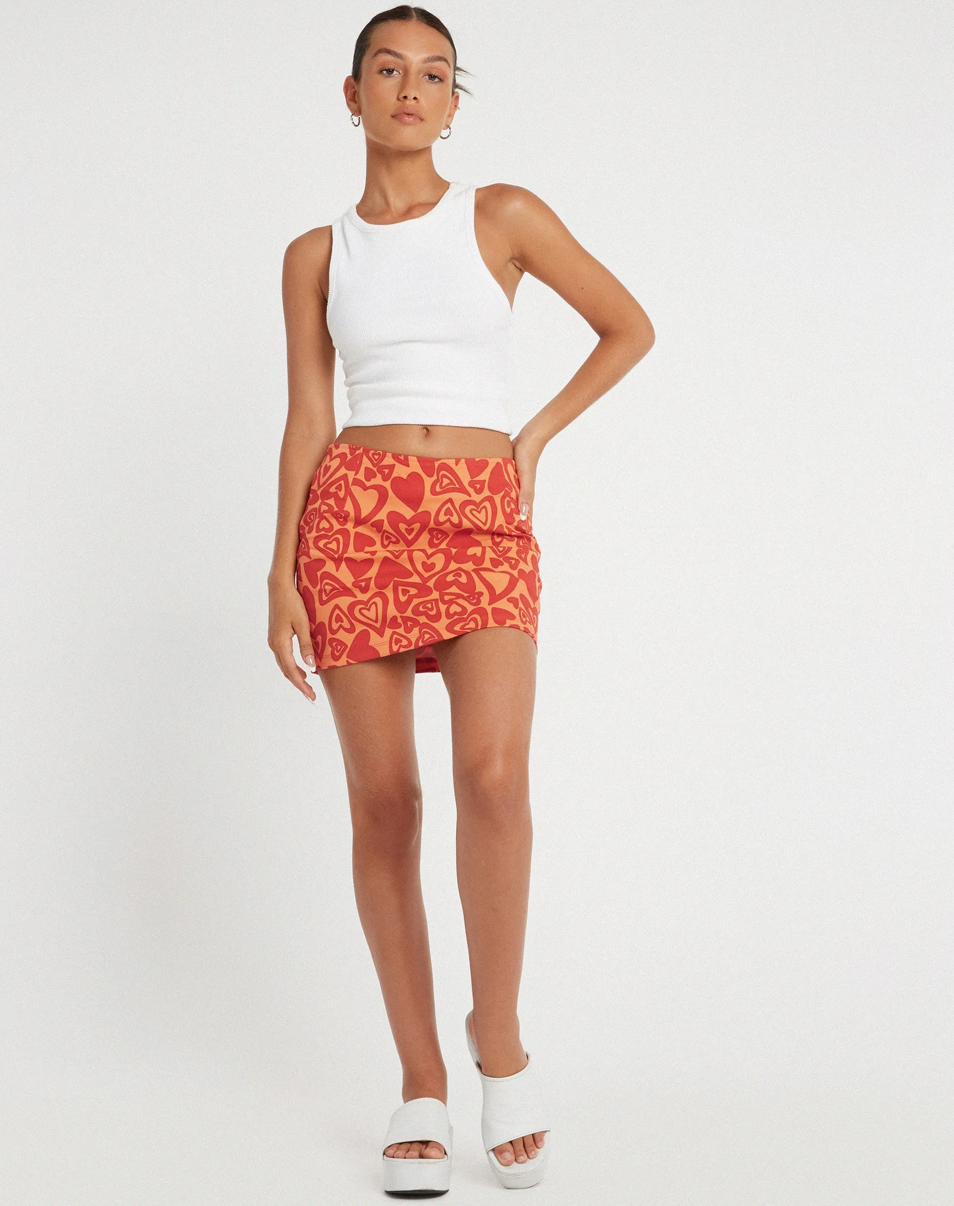 Ima Mini Skirt in Retro Heart Orange sold by Motel Rocks product image thumbnail 3