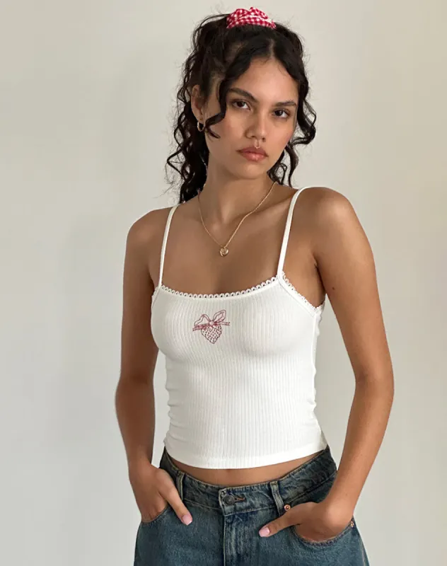 Suna Vest Top in Off White with Strawberry Bow Print sold by Motel Rocks