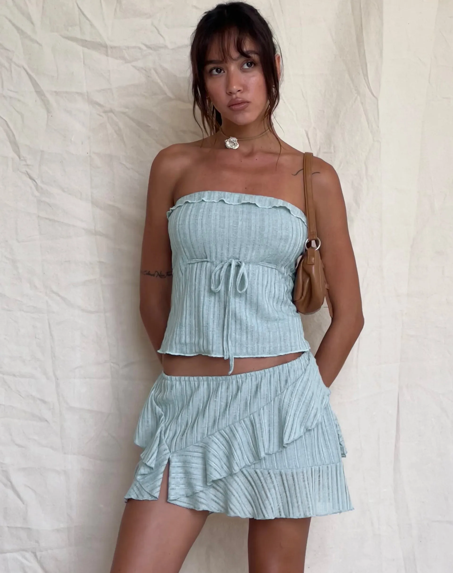 Ameera Ruffle Trim Bandeau Top in Powder Blue sold by Motel Rocks product image thumbnail 2