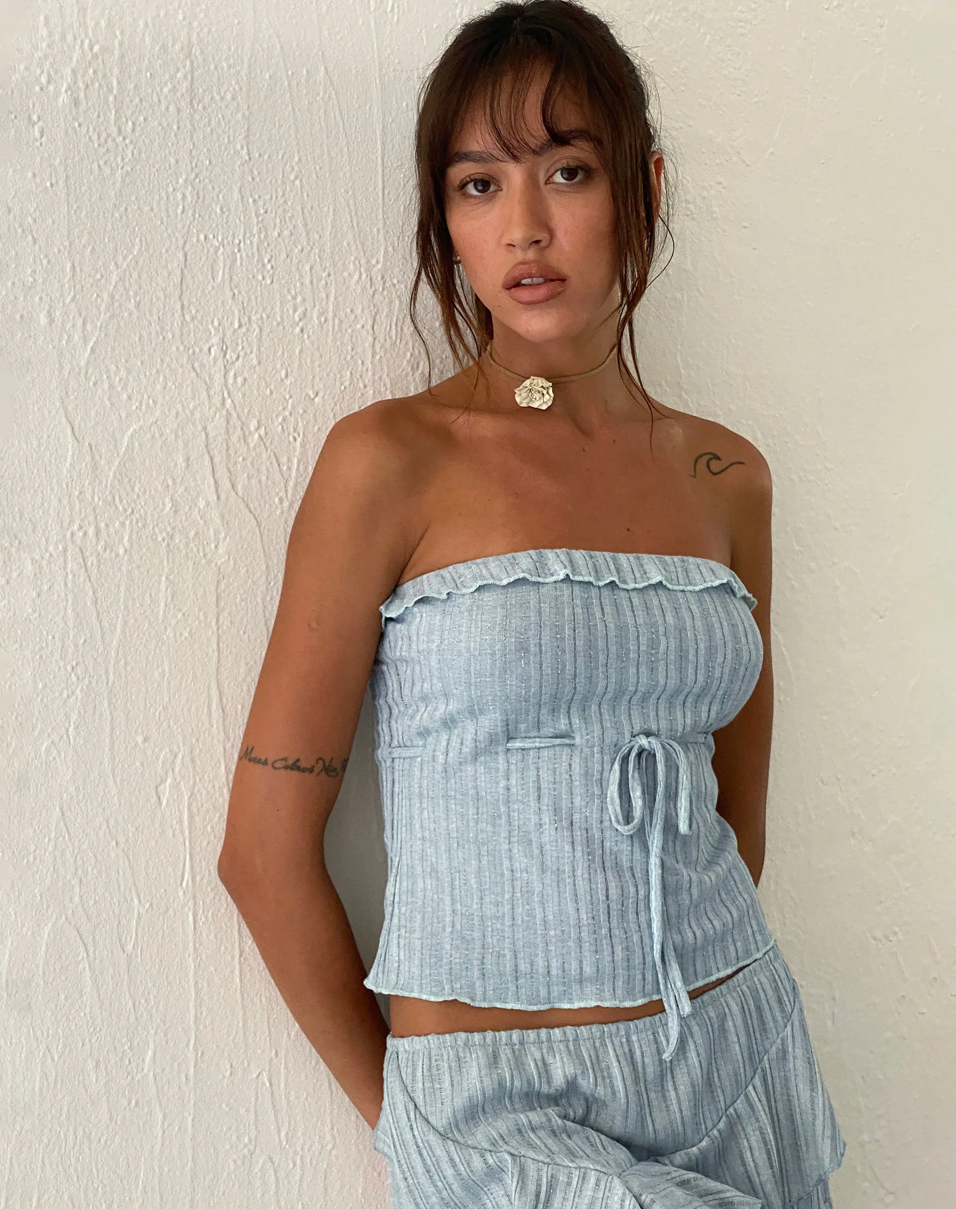 Ameera Ruffle Trim Bandeau Top in Powder Blue sold by Motel Rocks product image thumbnail 3