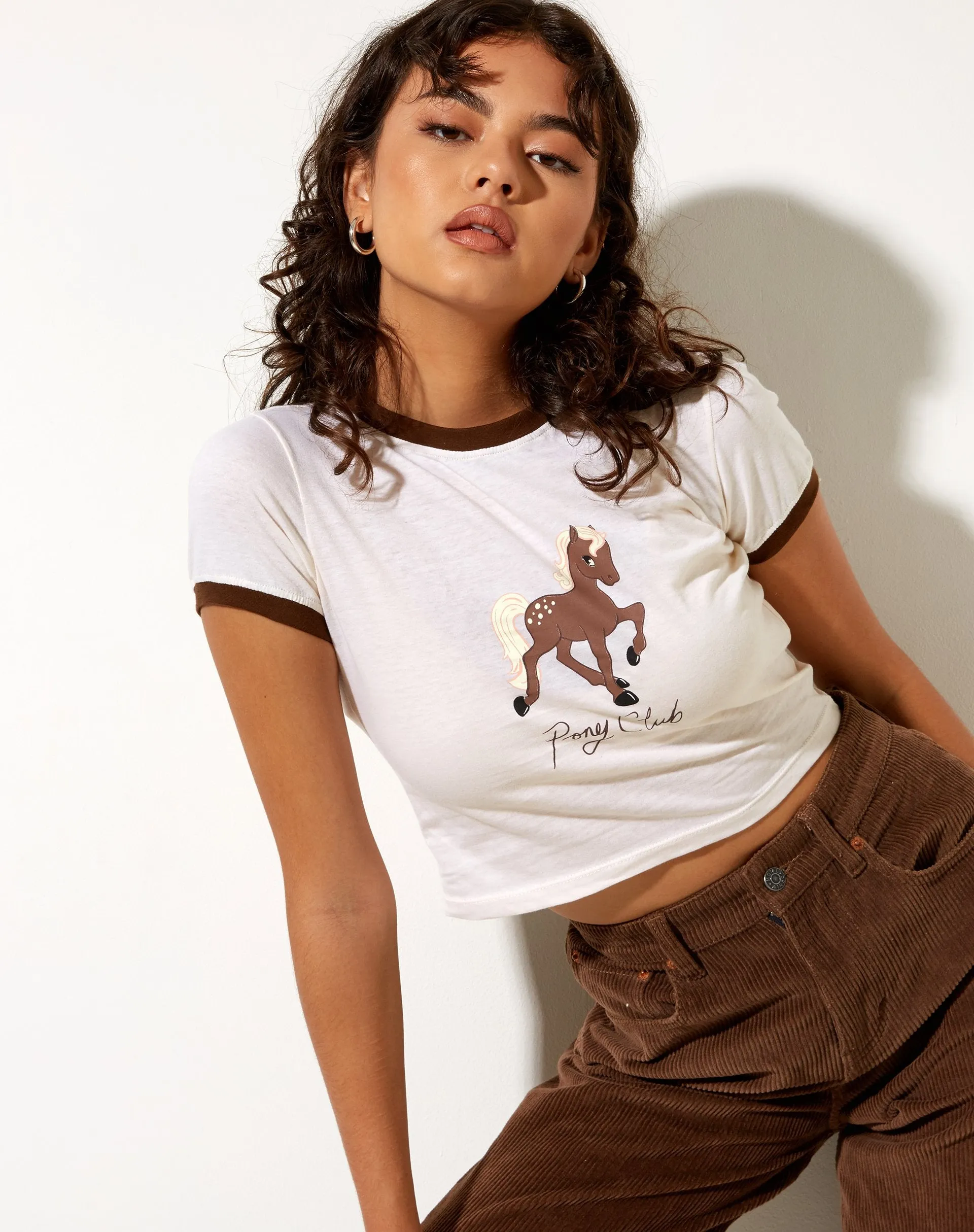 Ringer Tee in Winter White Bind Cocoa Pony Club sold by Motel Rocks product image thumbnail 4