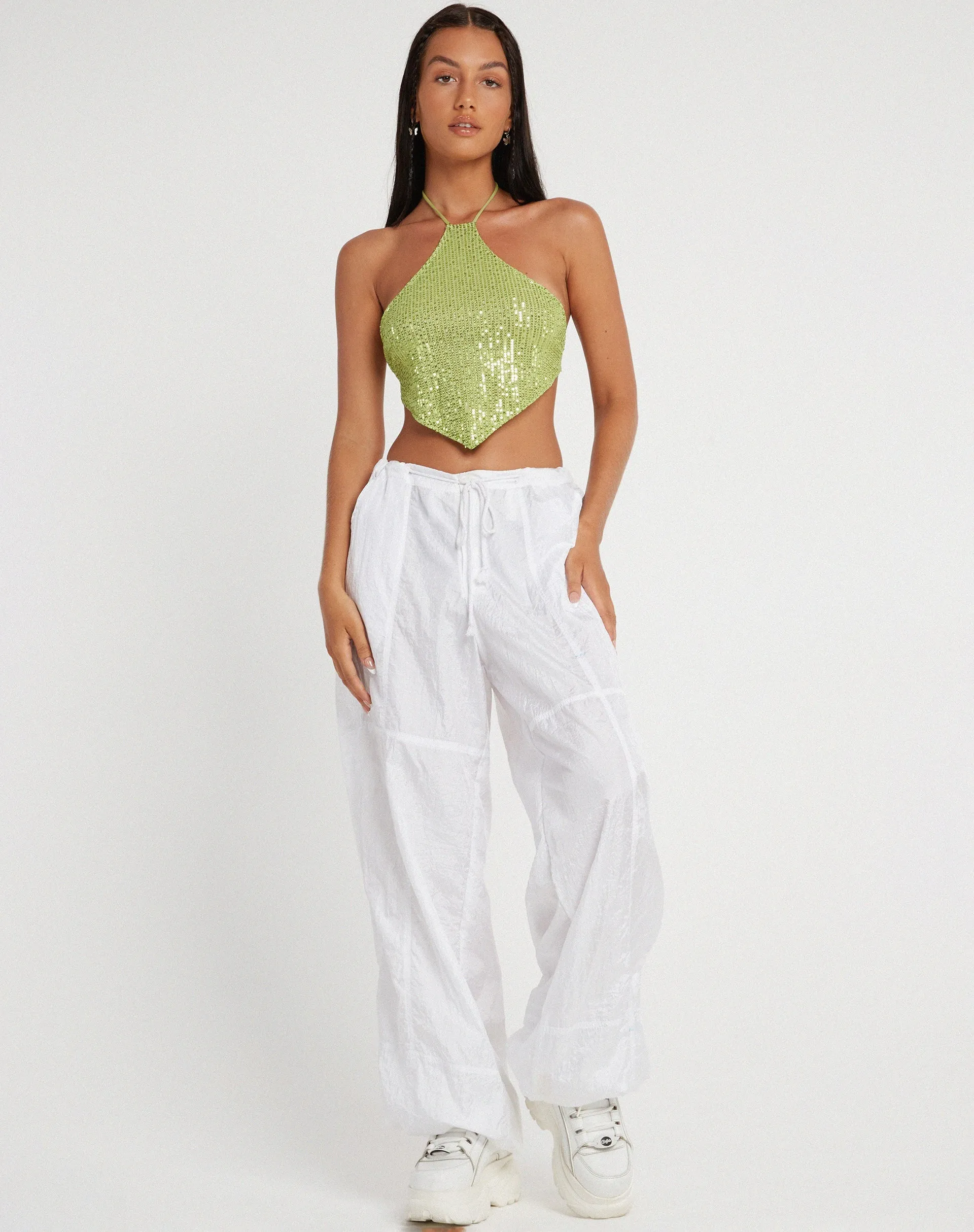 Tinimi Crop Top in Drape Sequin Lime Green sold by Motel Rocks product image thumbnail 4