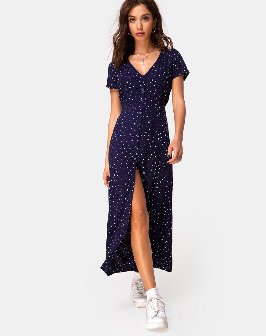 Sanrin Midi Dress in Starstruck Navy sold by Motel Rocks