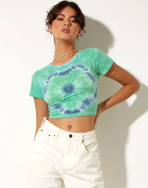 Tindy Crop Top in Green Blue Flower Tie Dye sold by Motel Rocks