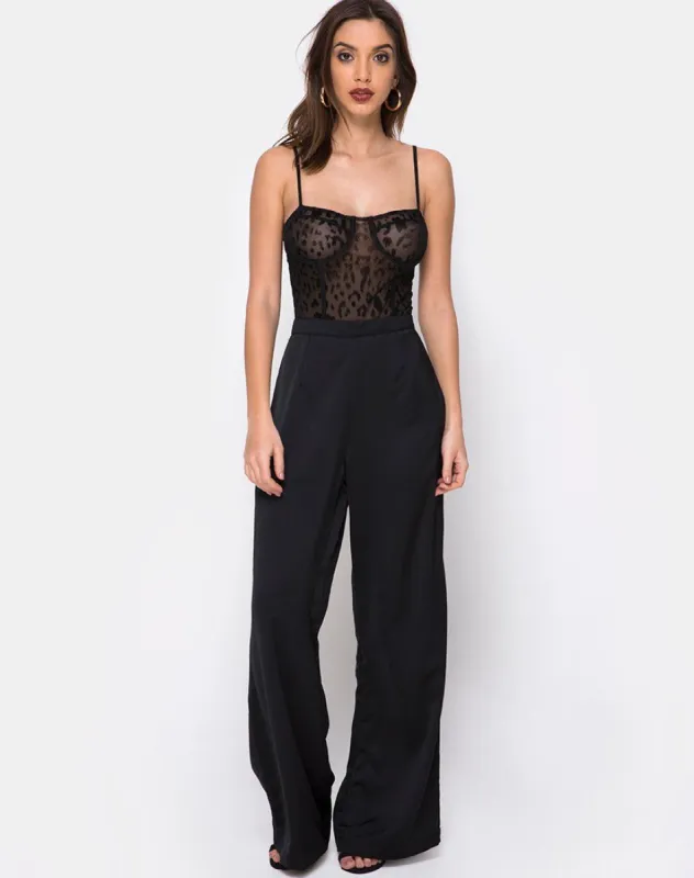 Ari Palazo Trouser in Satin Black sold by Motel Rocks