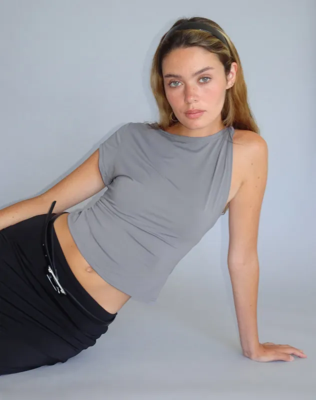 Dannas Asymmetric Top in Grey sold by Motel Rocks