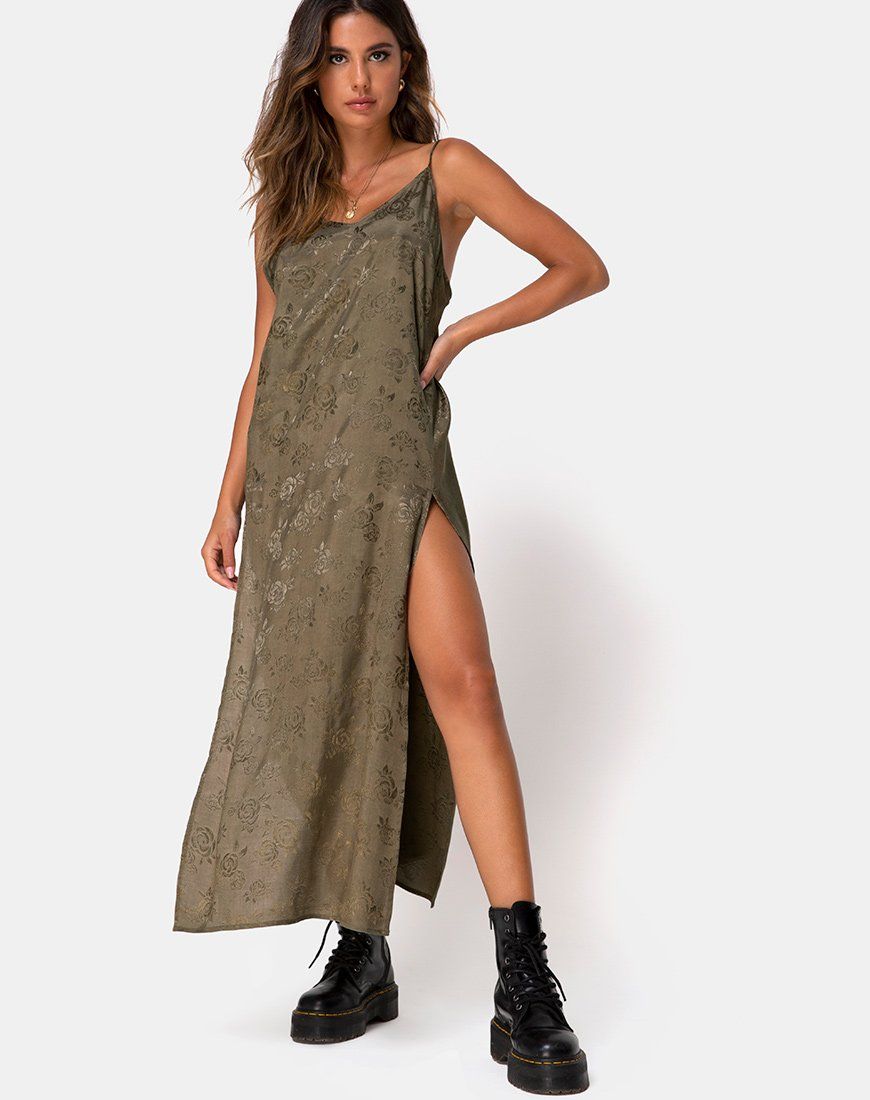 Hime Maxi Dress in Satin Rose Silver Grey sold by Motel Rocks