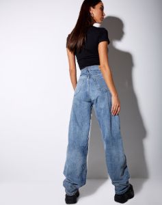 Tiney Crop Tee in Black 'Gemini' Diamante sold by Motel Rocks