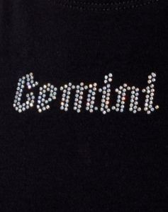 Tiney Crop Tee in Black 'Gemini' Diamante sold by Motel Rocks
