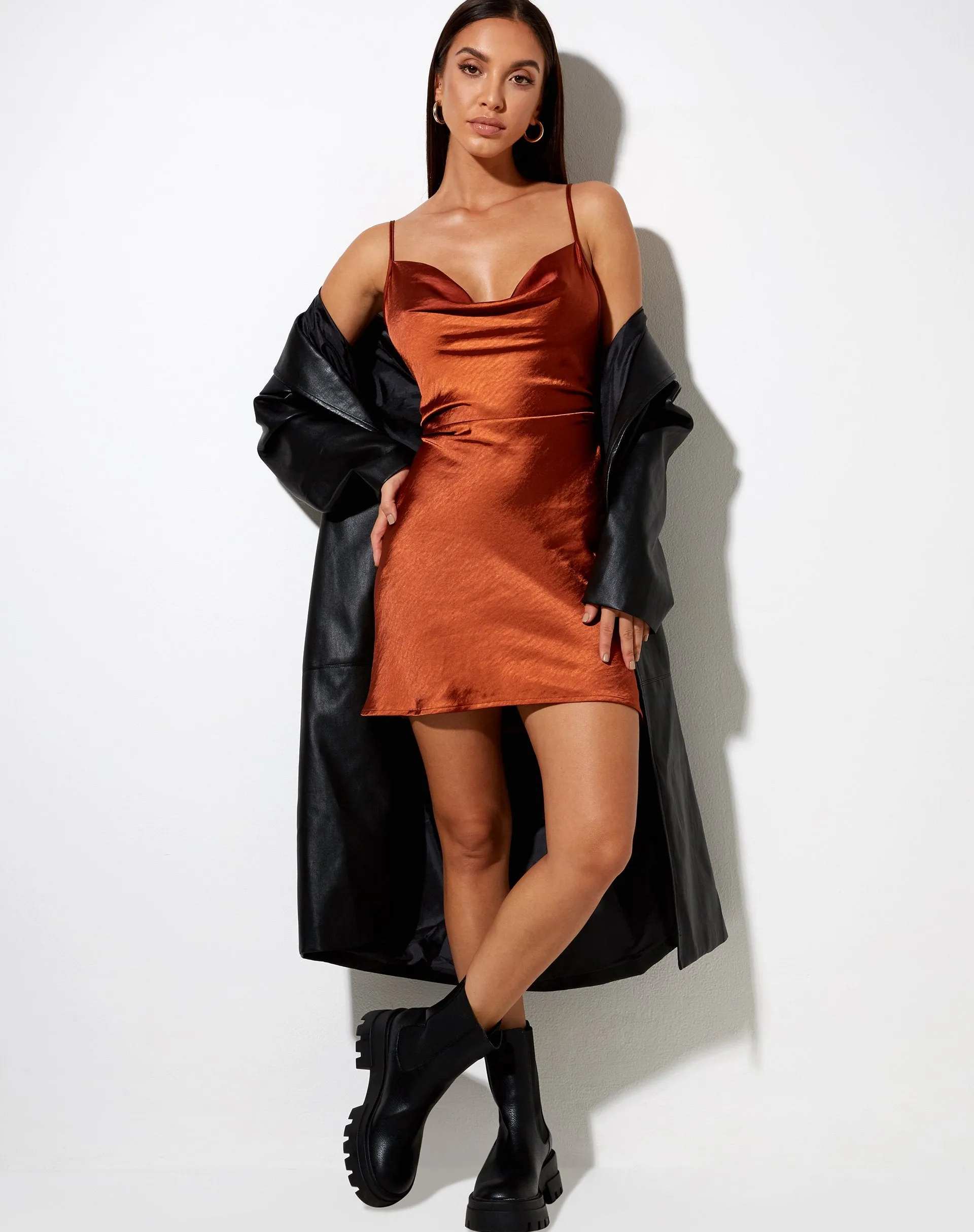 Paiva Slip Dress in Satin Brick sold by Motel Rocks product image thumbnail 2