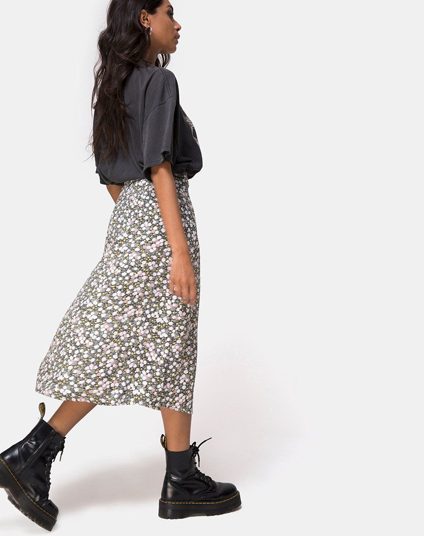 Saika Midi Skirt in Floral Field Olive sold by Motel Rocks product image thumbnail 2