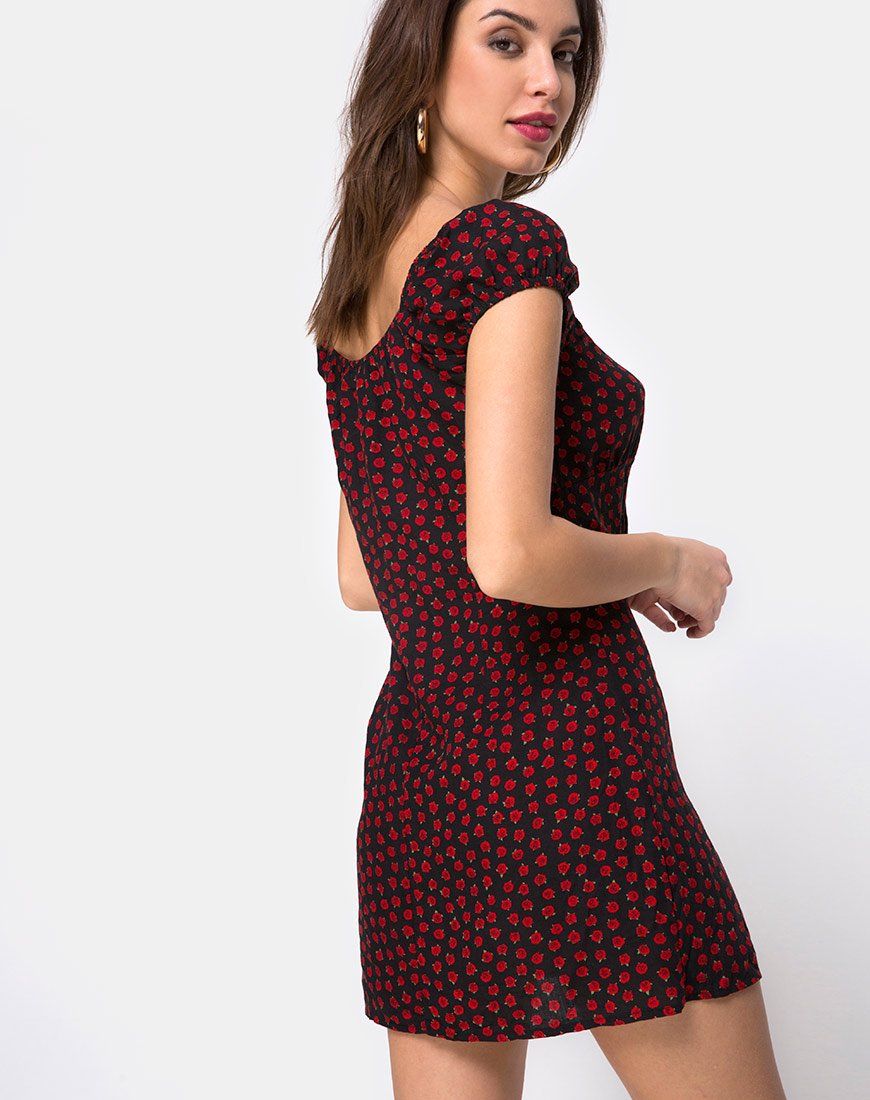 Gaval Mini Dress in Dotty Rose Black sold by Motel Rocks product image thumbnail 4