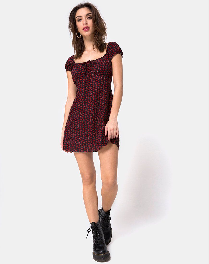Gaval Mini Dress in Dotty Rose Black sold by Motel Rocks product image thumbnail 5