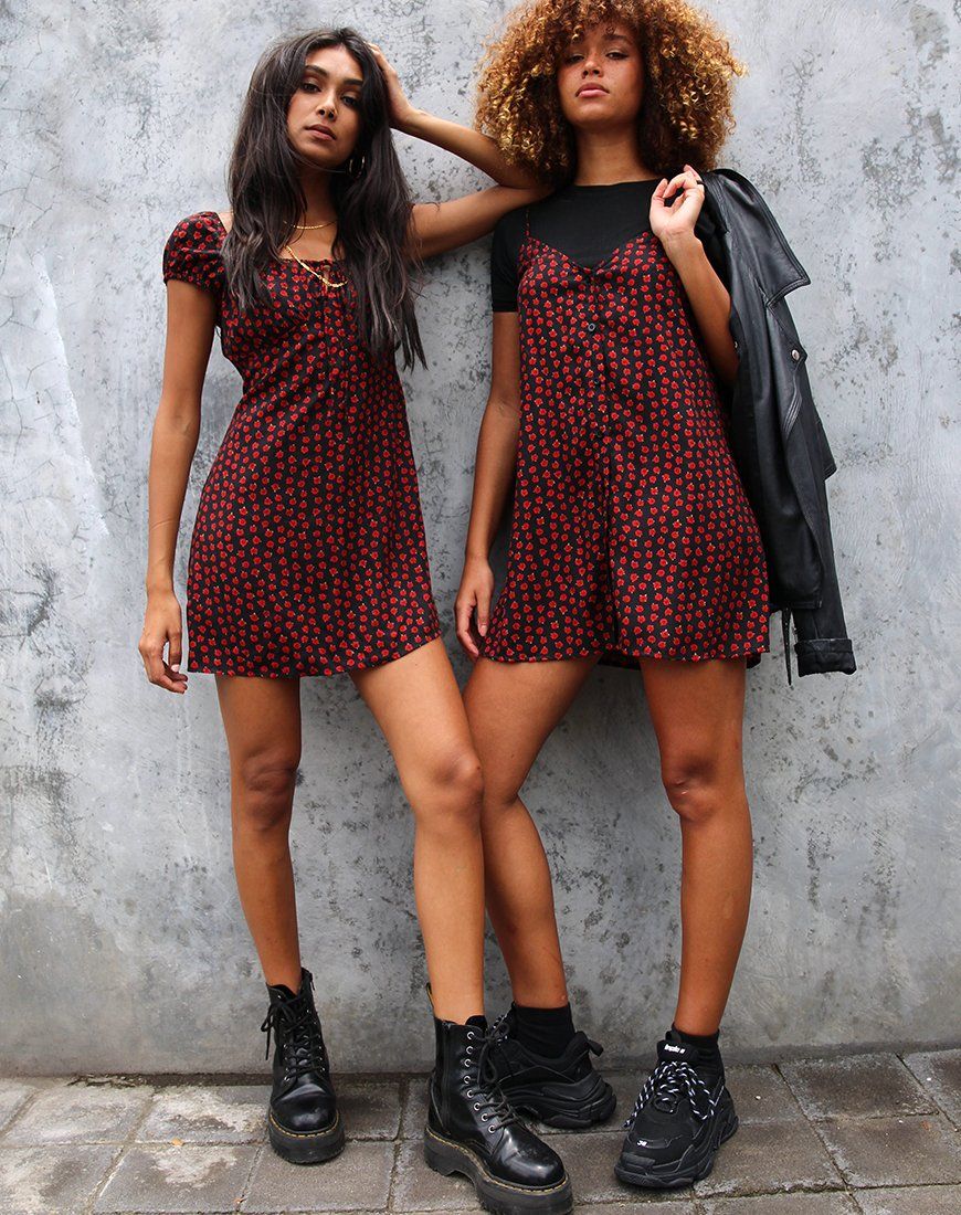 Gaval Mini Dress in Dotty Rose Black sold by Motel Rocks product image thumbnail 3
