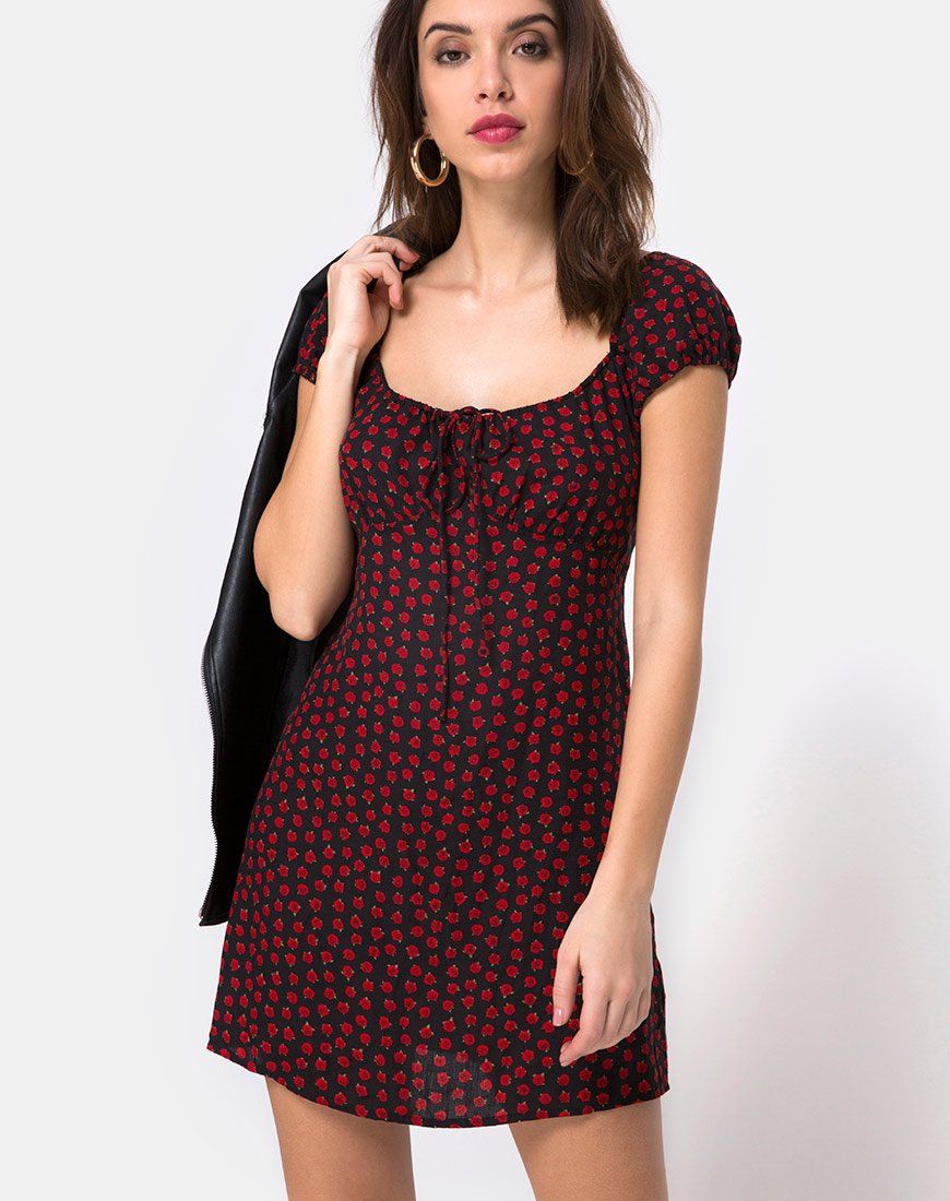 Gaval Mini Dress in Dotty Rose Black sold by Motel Rocks product image thumbnail 2