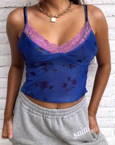 Yenika Crop Top in Lilac Rose with Lilac Lace sold by Motel Rocks